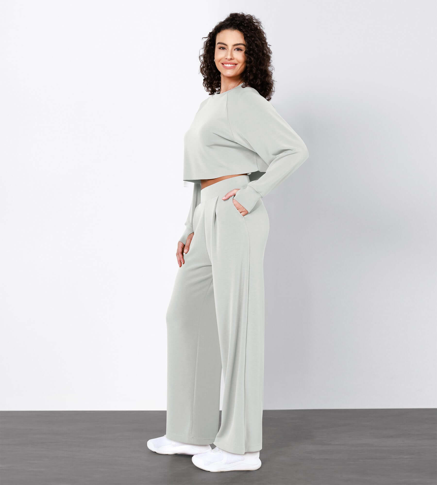 Modal Soft High Waist Wide Leg Casual Pants with Pockets - ododos