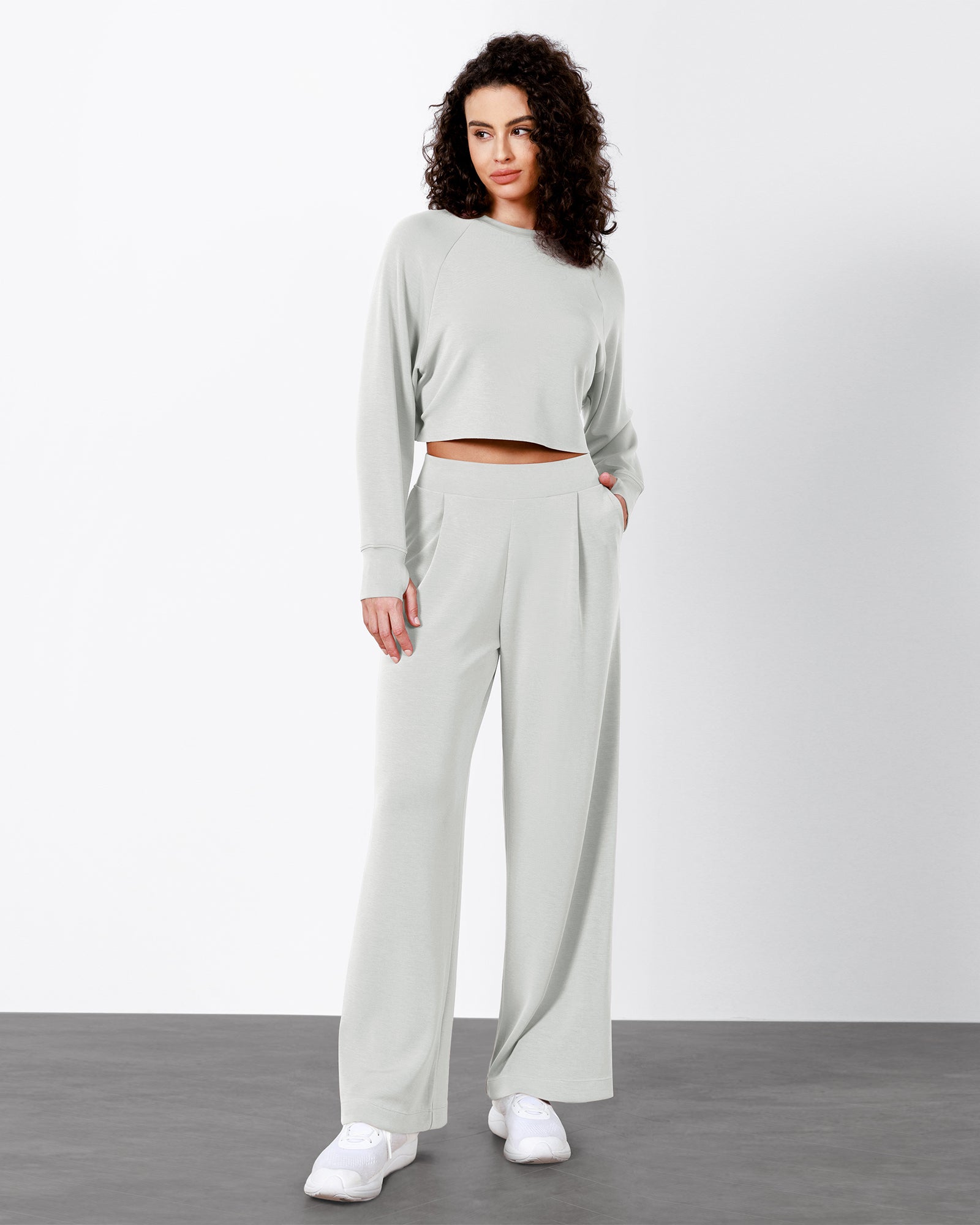 Modal Soft High Waist Wide Leg Casual Pants with Pockets Frosted Mint - ododos