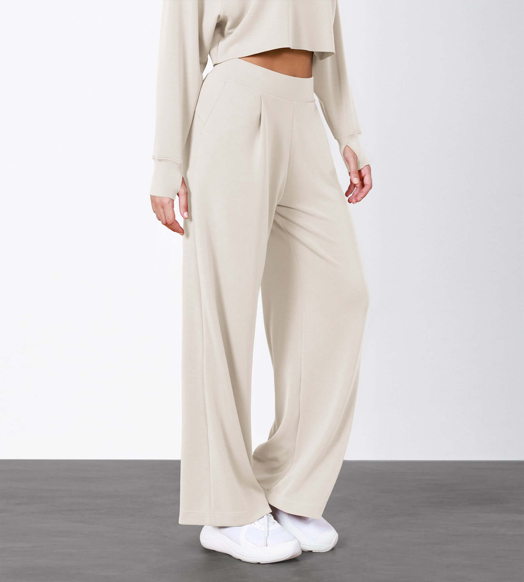 Modal Soft High Waist Wide Leg Casual Pants with Pockets - ododos