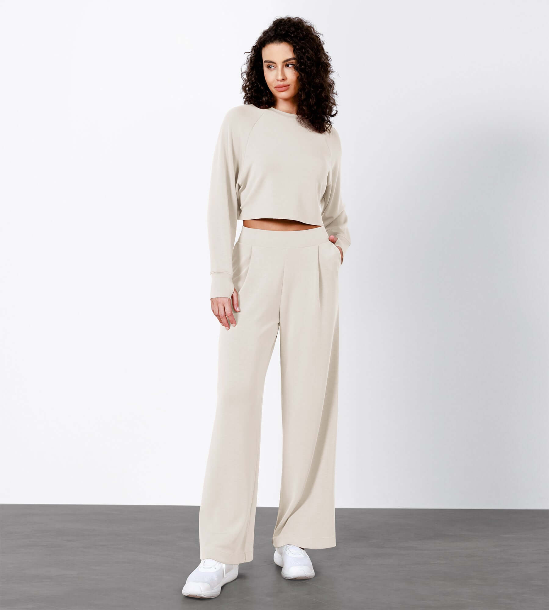 Modal Soft High Waist Wide Leg Casual Pants with Pockets - ododos