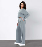 Modal Soft High Waist Wide Leg Casual Pants with Pockets Slate Grey - ododos