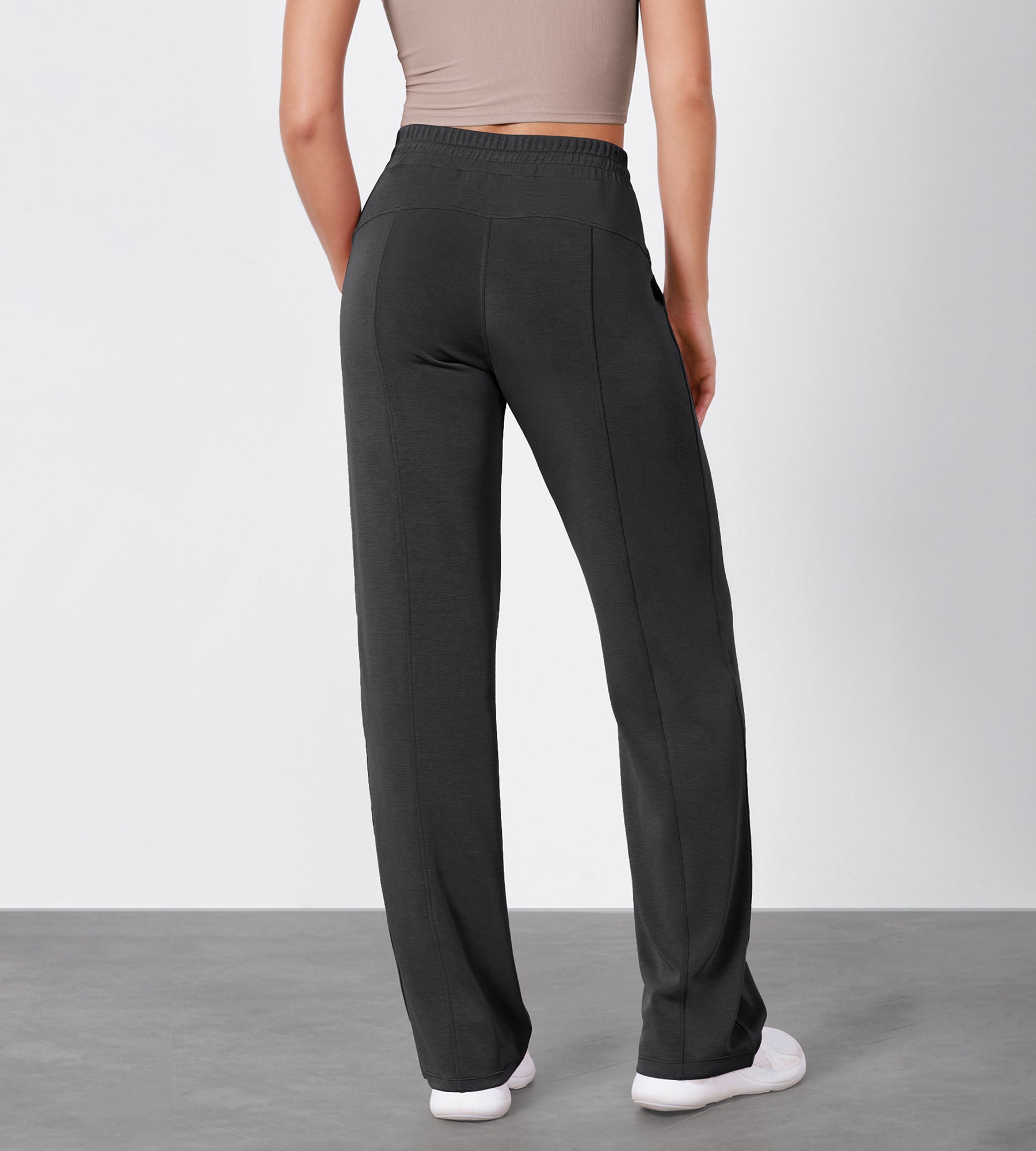 27" Adjustable Shockcord High Waist Casual Lounge Pants with Pockets - ododos
