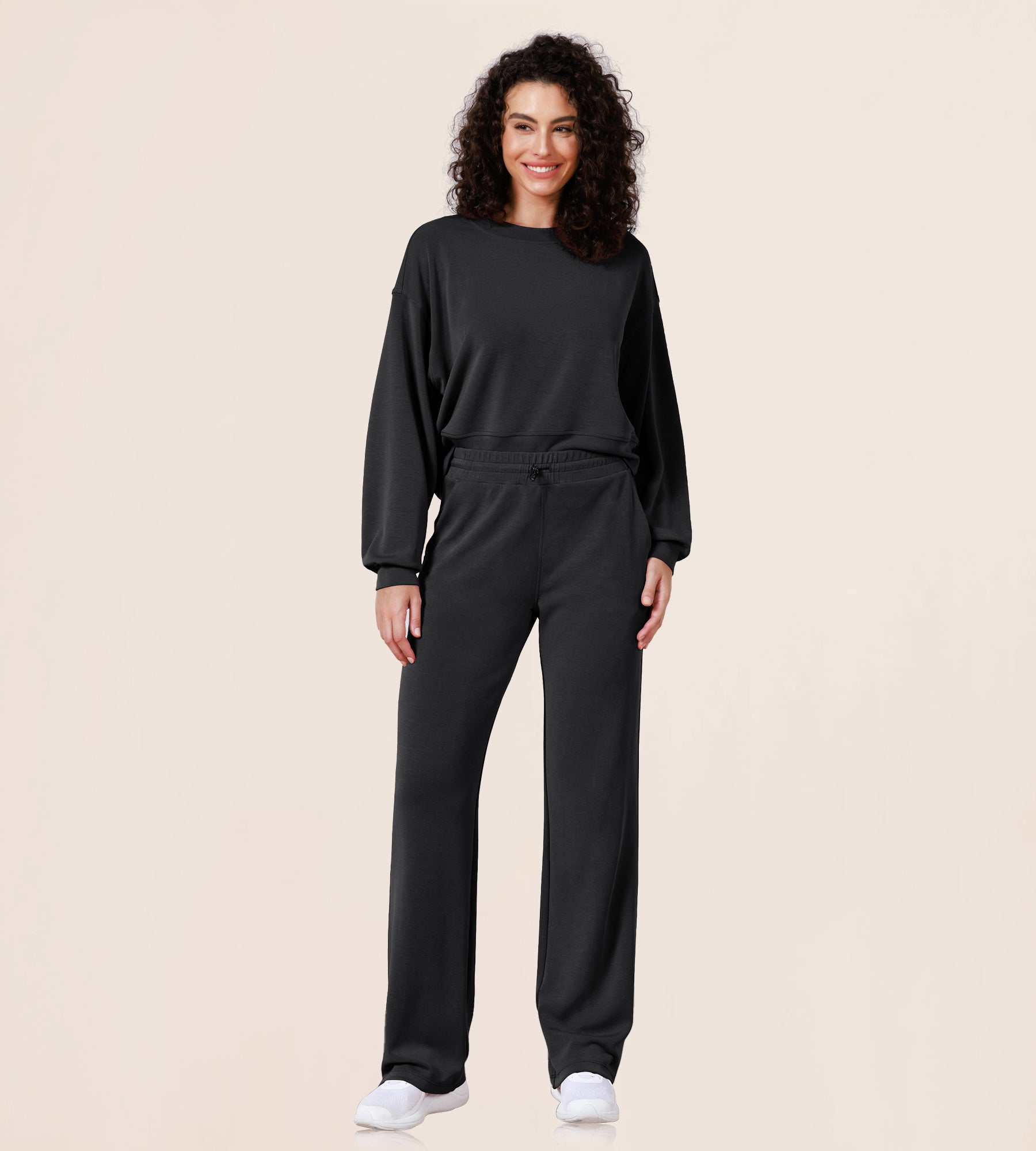 27" Adjustable Shockcord High Waist Casual Lounge Pants with Pockets - ododos