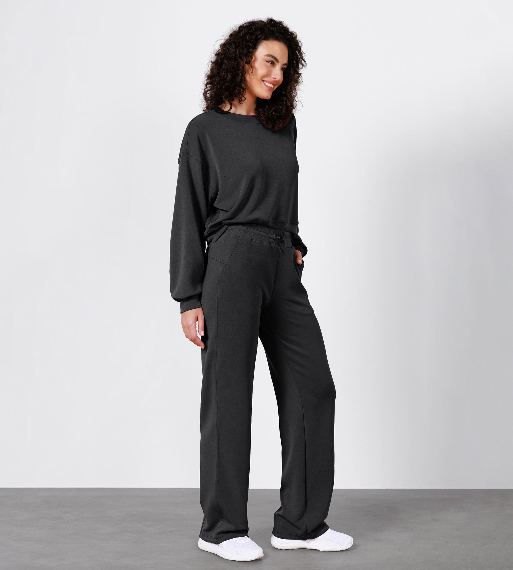 27" Adjustable Shockcord High Waist Casual Lounge Pants with Pockets - ododos