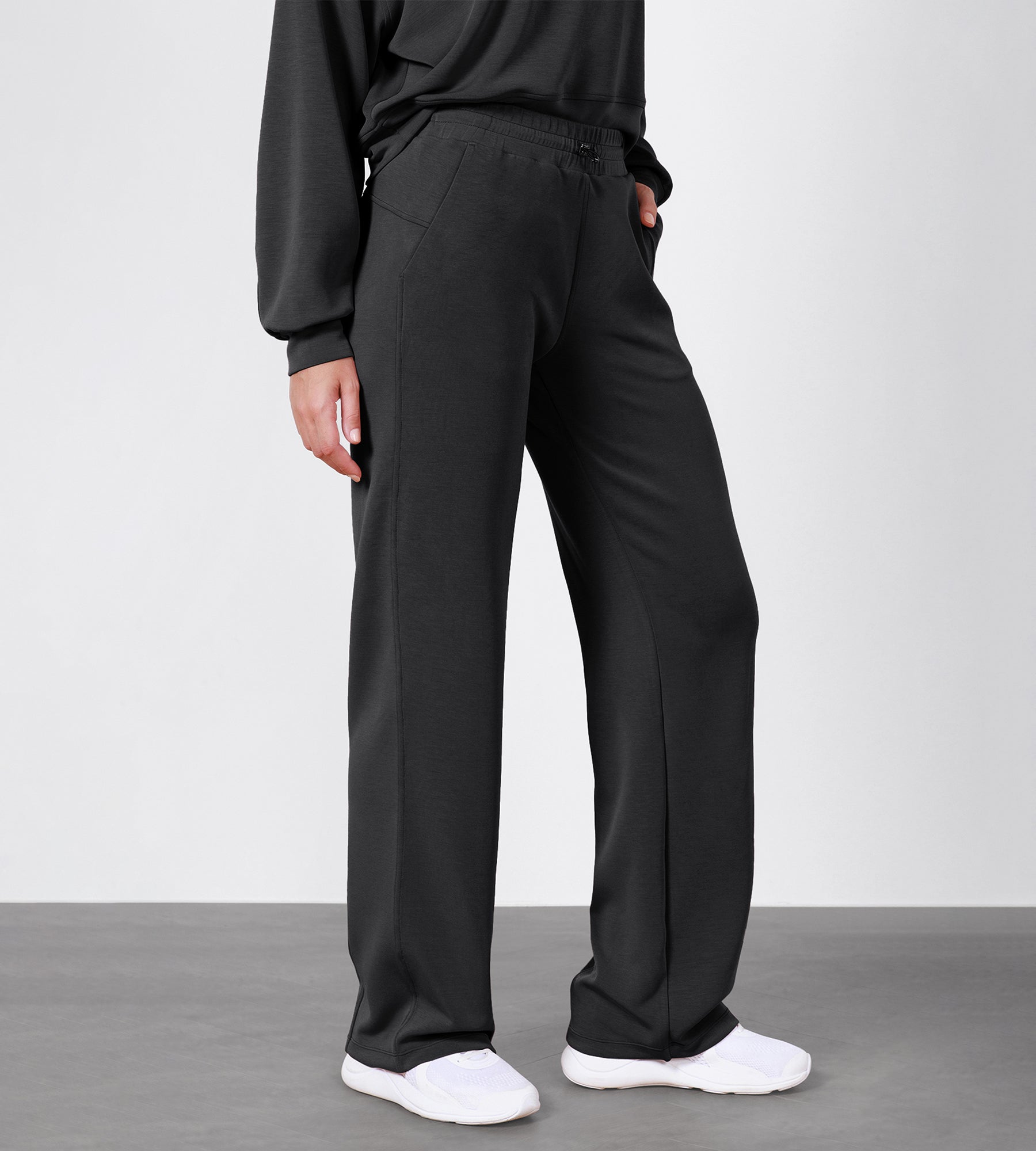 27" Adjustable Shockcord High Waist Casual Lounge Pants with Pockets - ododos