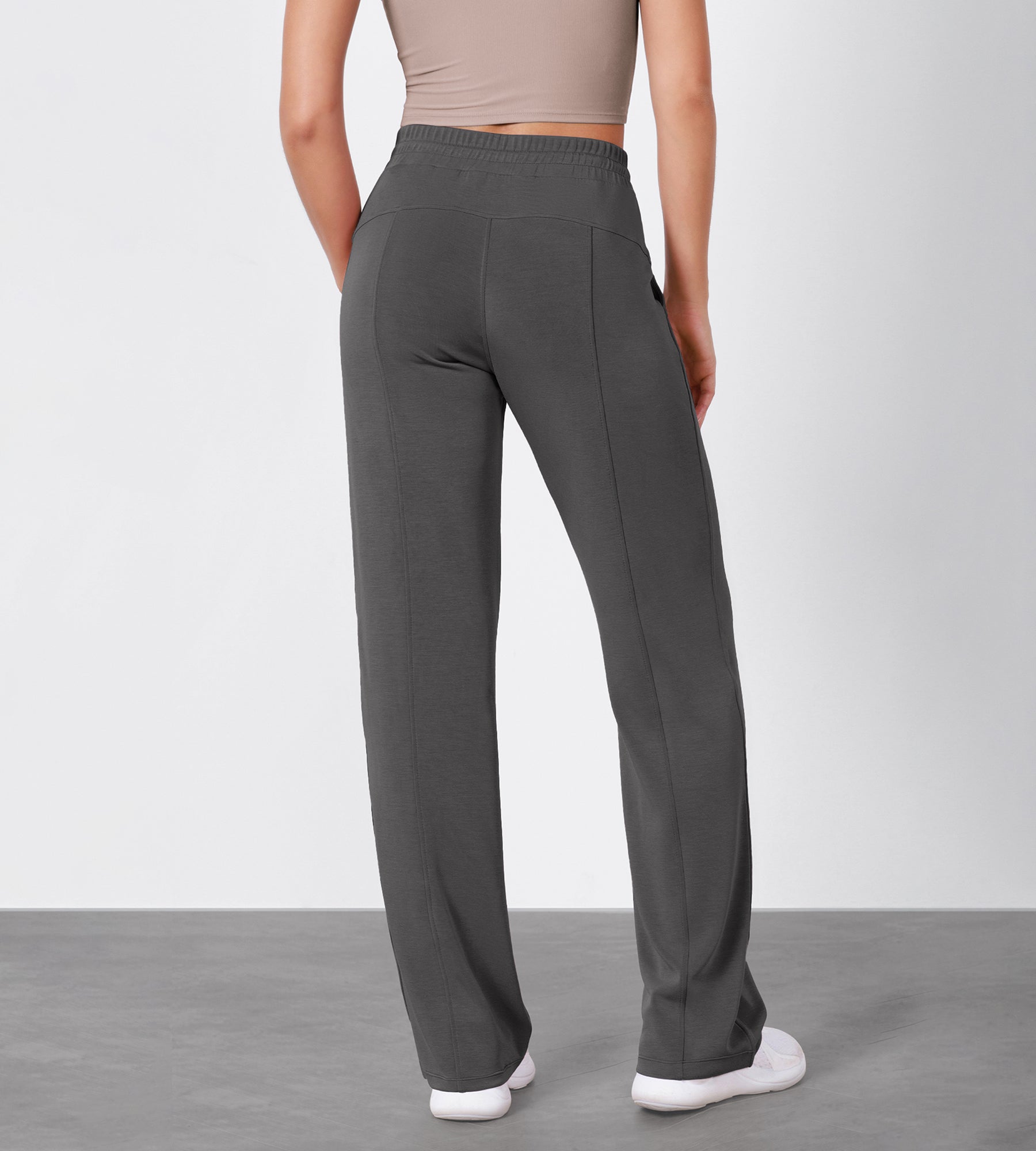 27" Adjustable Shockcord High Waist Casual Lounge Pants with Pockets - ododos