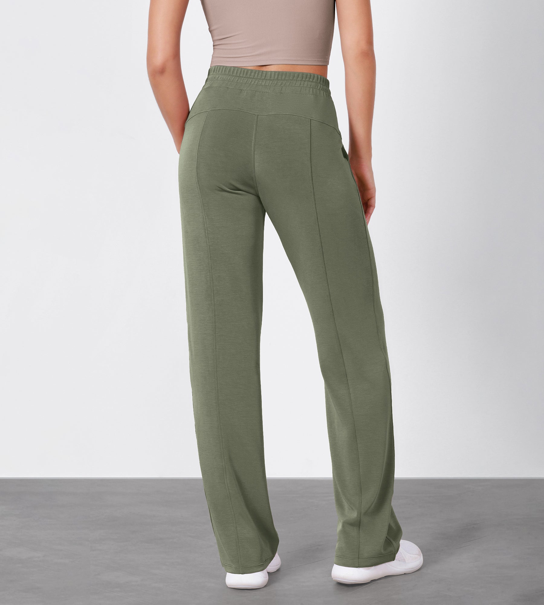27" Adjustable Shockcord High Waist Casual Lounge Pants with Pockets - ododos