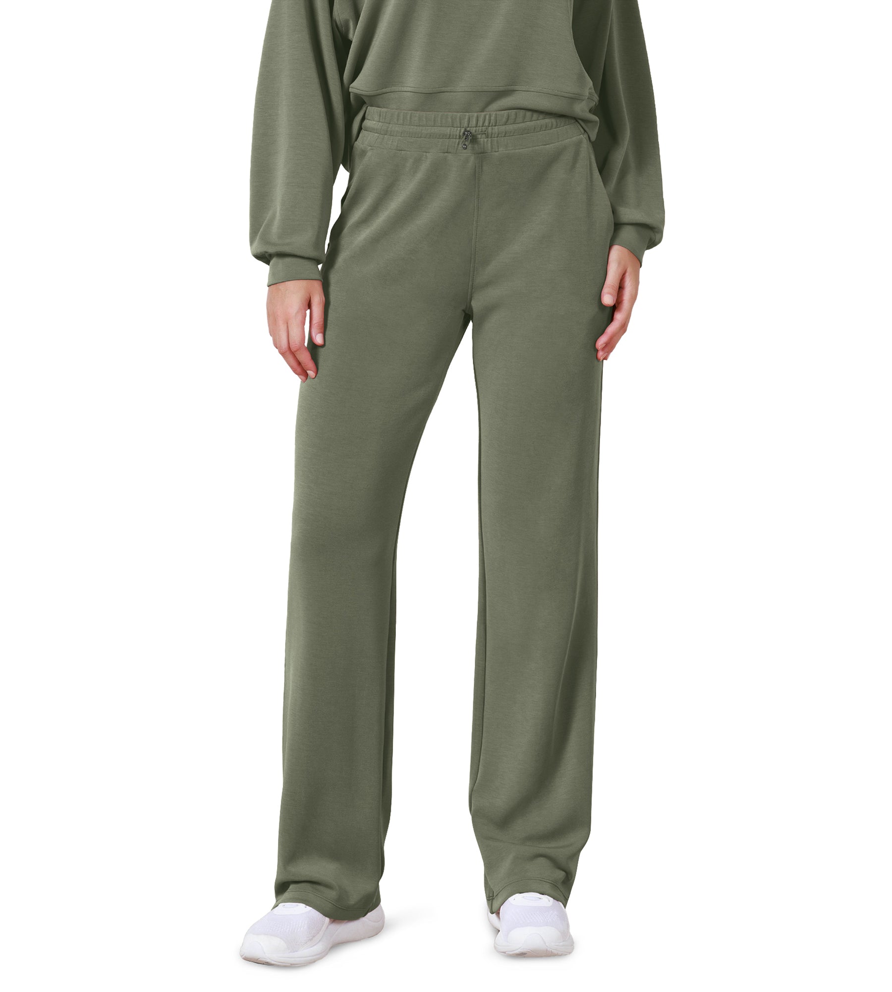 27" Adjustable Shockcord High Waist Casual Lounge Pants with Pockets Dark Sage - ododos