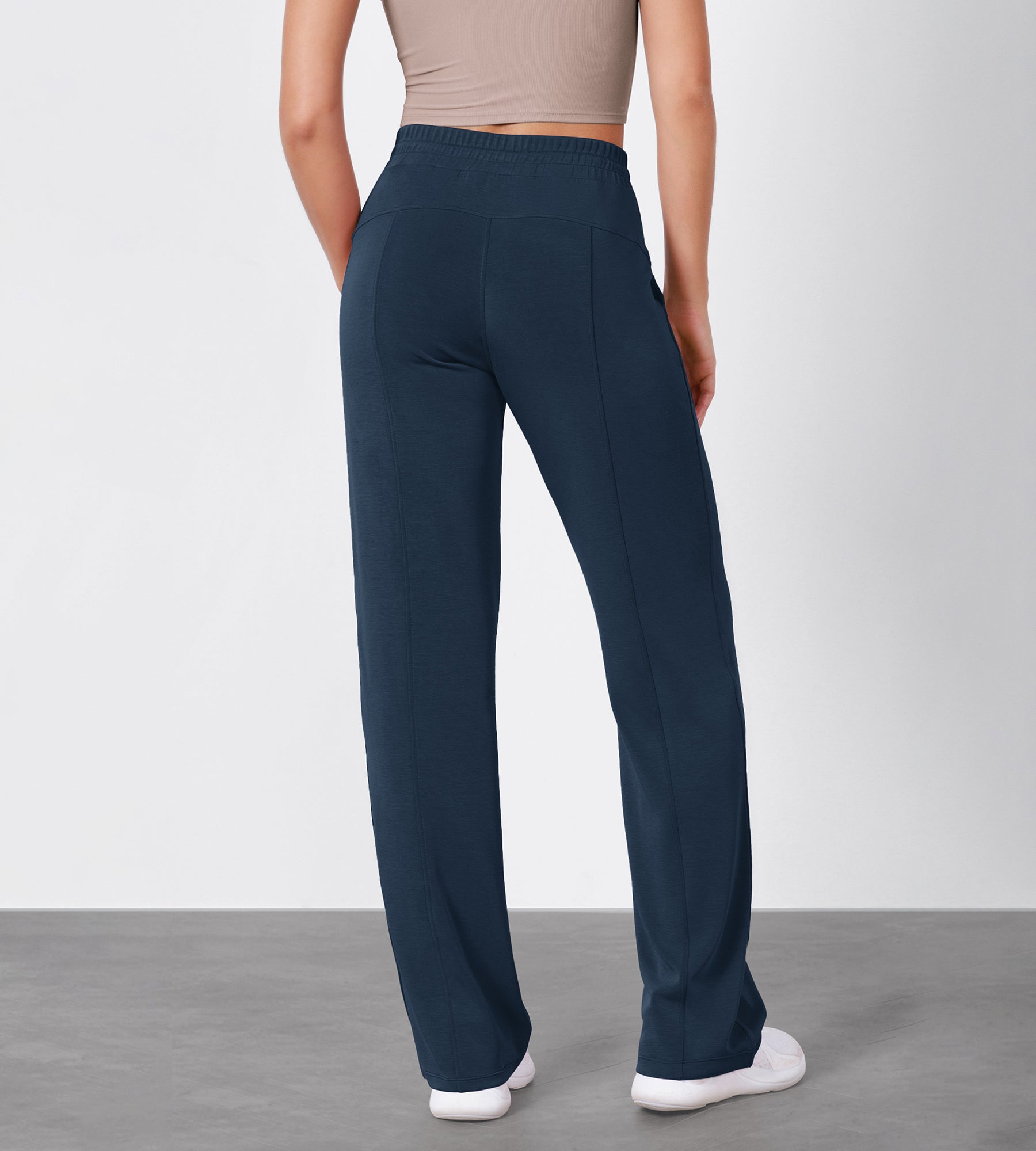 27" Adjustable Shockcord High Waist Casual Lounge Pants with Pockets - ododos