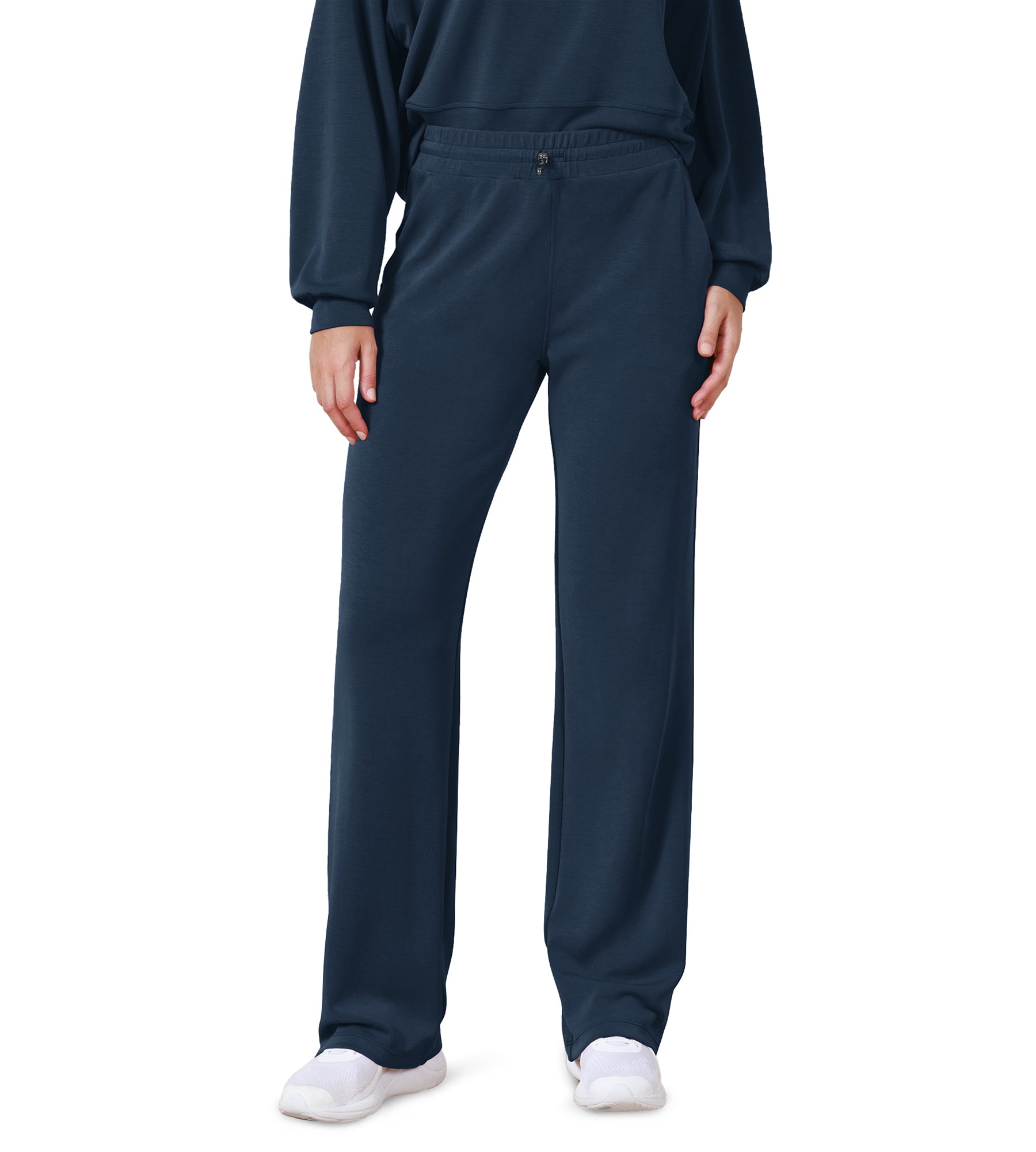 27" Adjustable Shockcord High Waist Casual Lounge Pants with Pockets Deep Blue - ododos