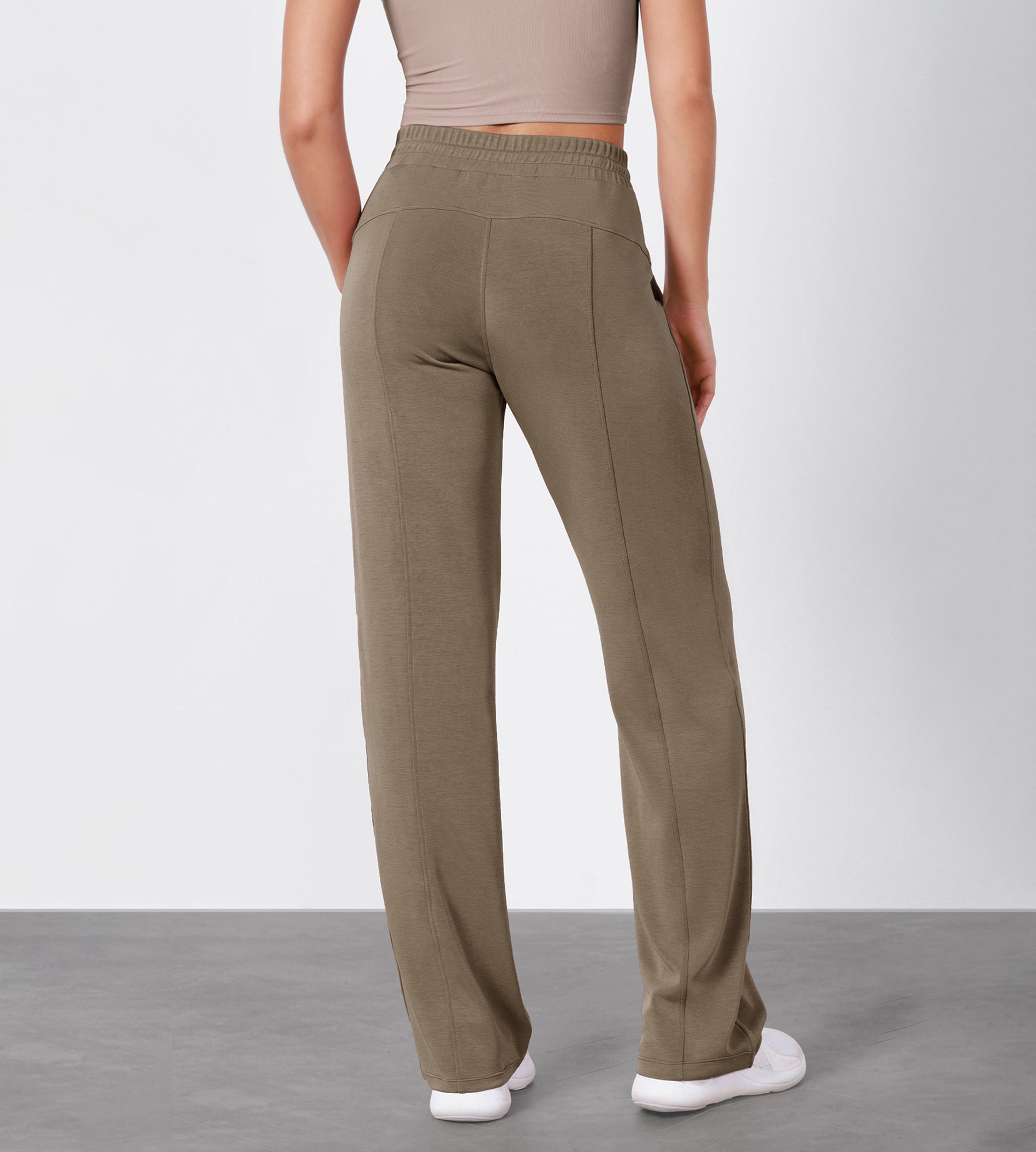 27" Adjustable Shockcord High Waist Casual Lounge Pants with Pockets - ododos