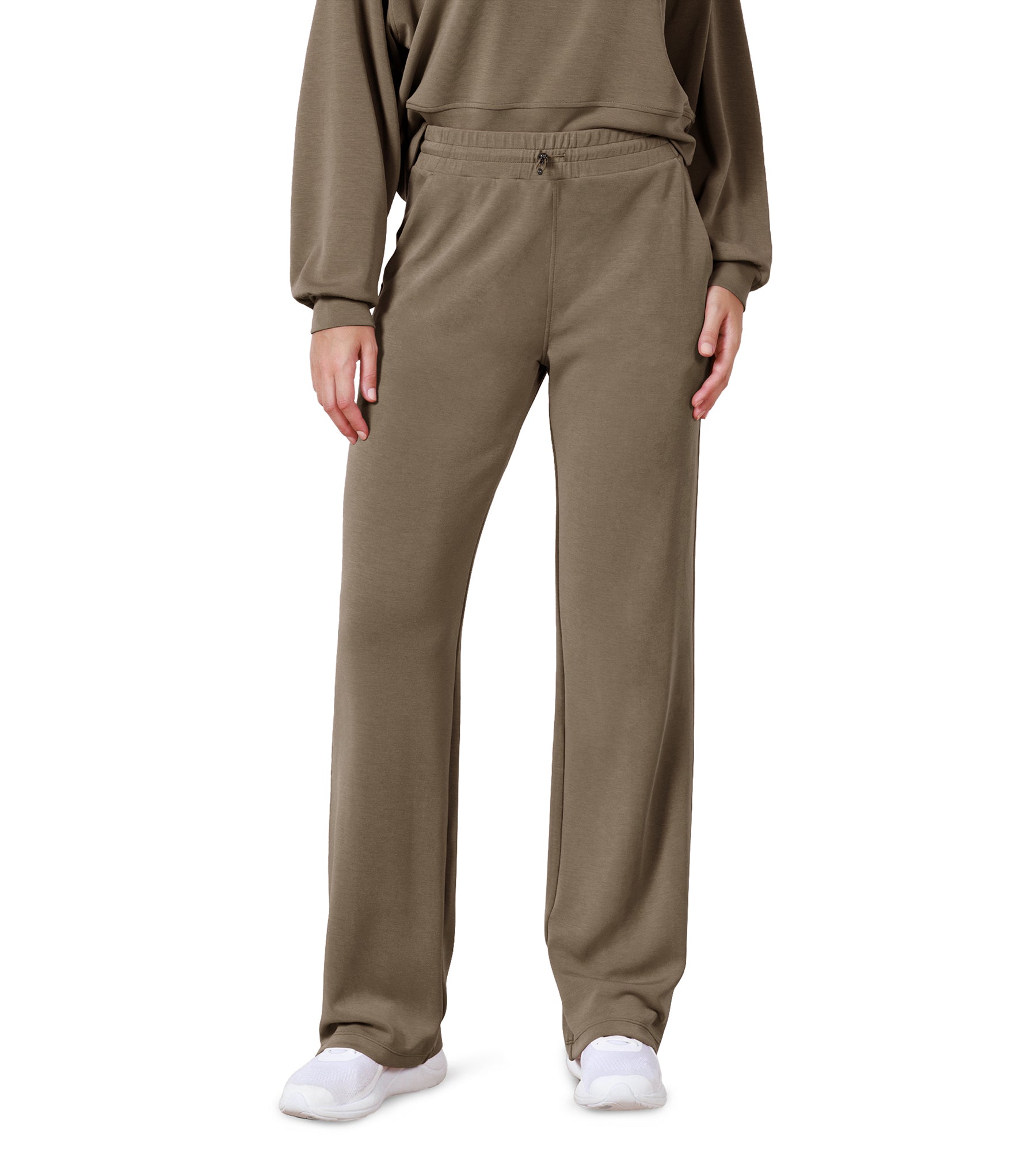 27" Adjustable Shockcord High Waist Casual Lounge Pants with Pockets Espresso - ododos