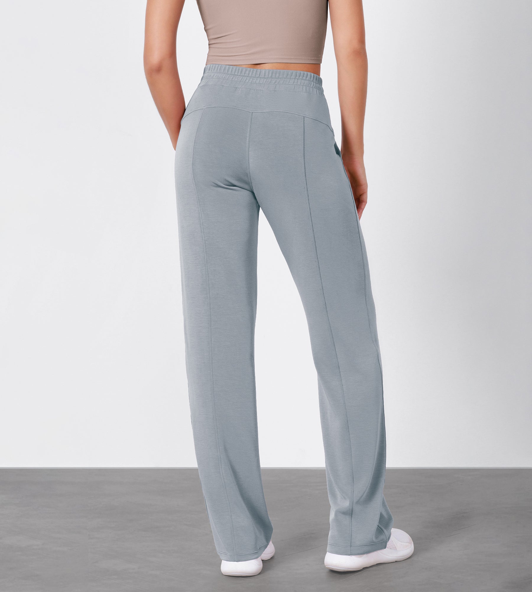 27" Adjustable Shockcord High Waist Casual Lounge Pants with Pockets - ododos
