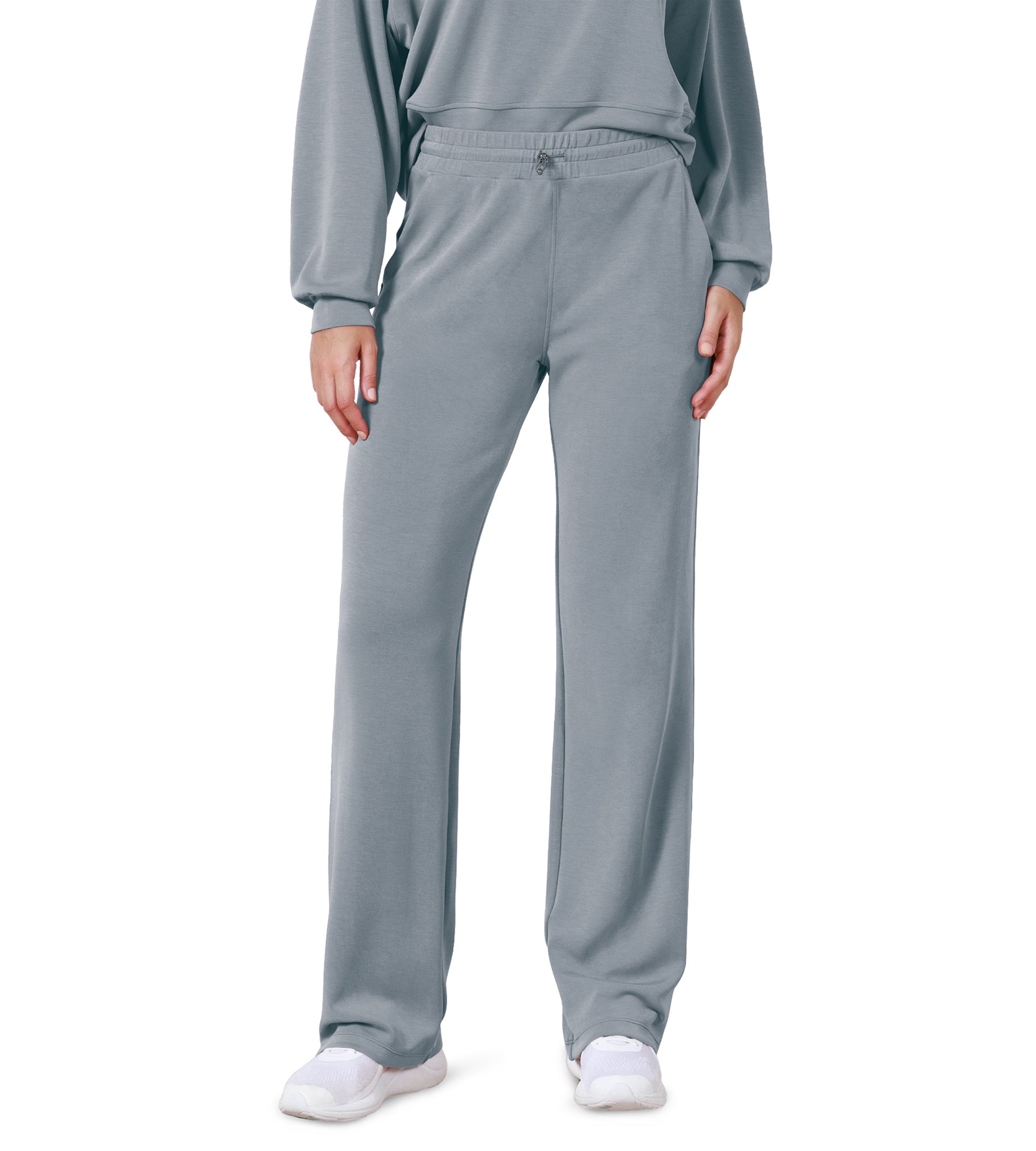 27" Adjustable Shockcord High Waist Casual Lounge Pants with Pockets Grey Blue - ododos