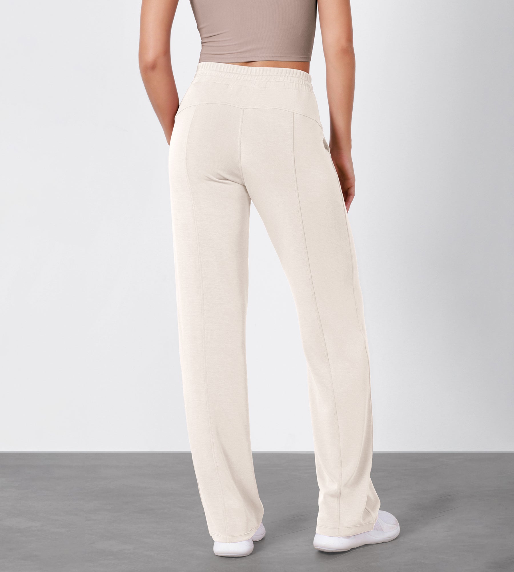 27" Adjustable Shockcord High Waist Casual Lounge Pants with Pockets - ododos
