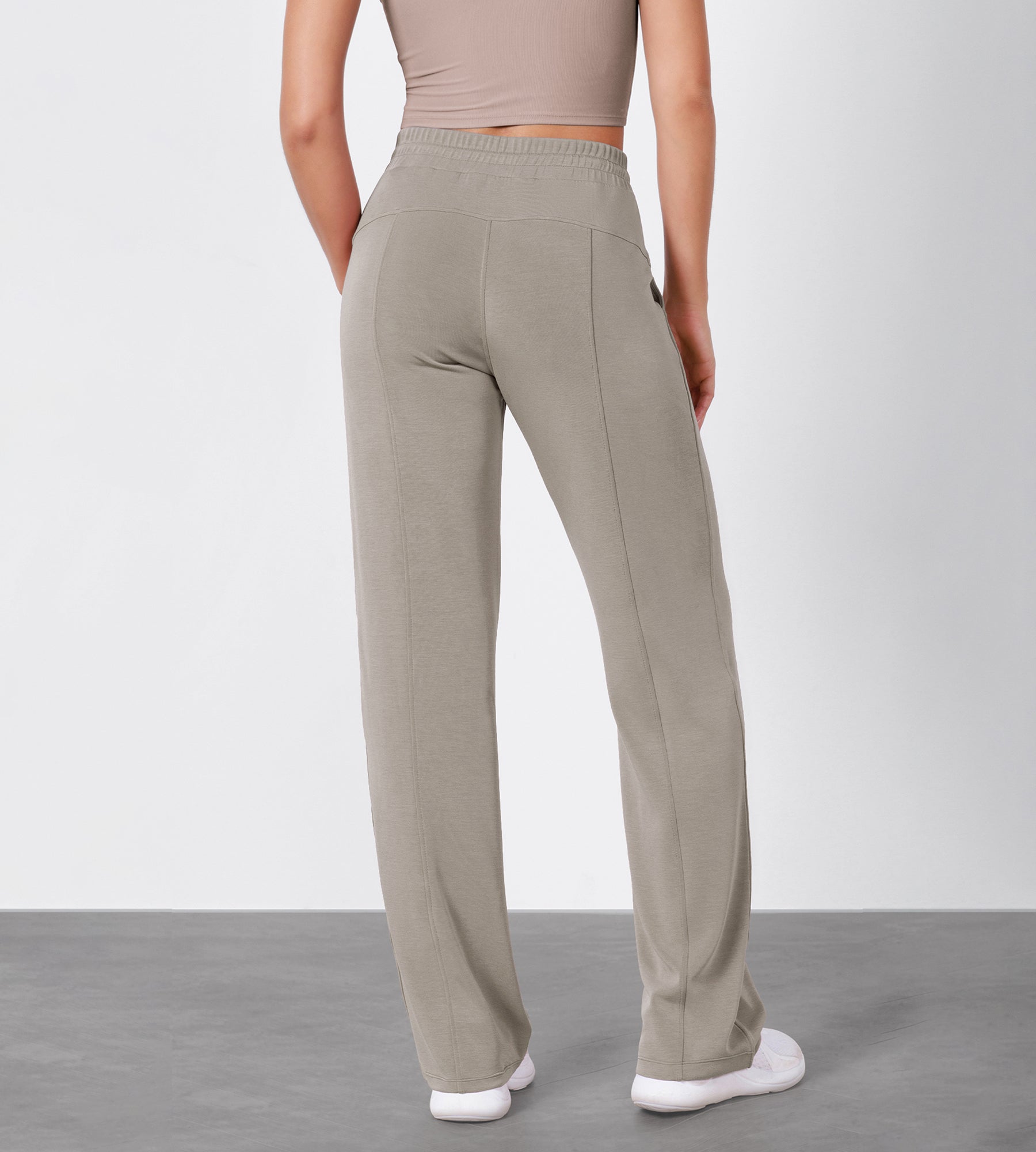 27" Adjustable Shockcord High Waist Casual Lounge Pants with Pockets - ododos