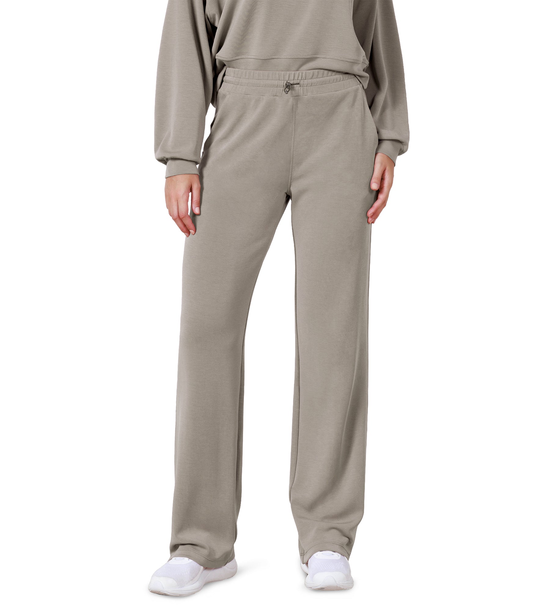 27" Adjustable Shockcord High Waist Casual Lounge Pants with Pockets Khaki - ododos