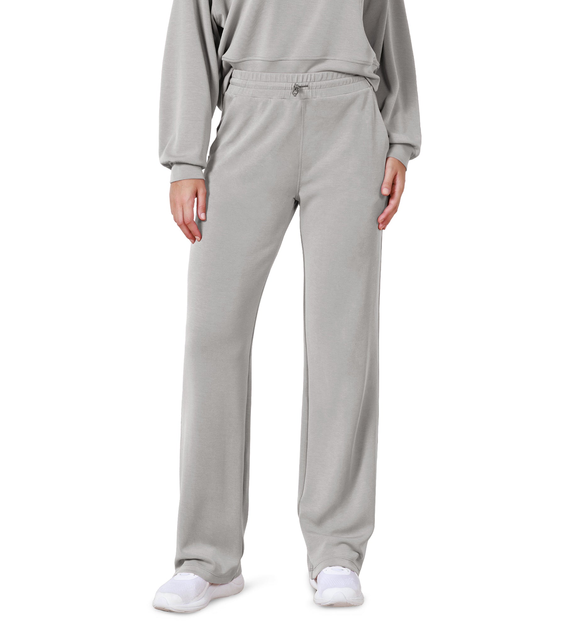 27" Adjustable Shockcord High Waist Casual Lounge Pants with Pockets Light Gray - ododos