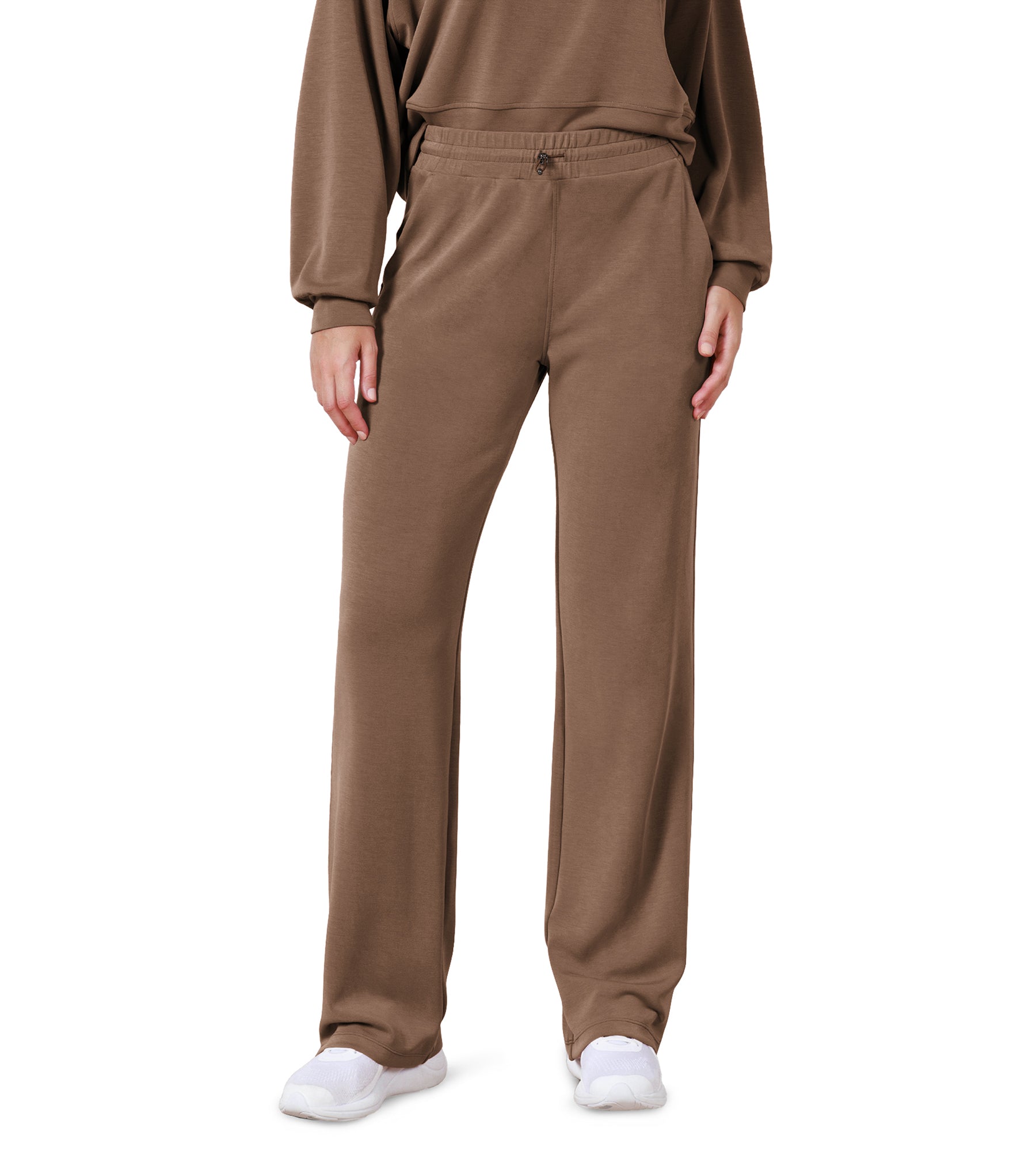 27" Adjustable Shockcord High Waist Casual Lounge Pants with Pockets Nutria - ododos