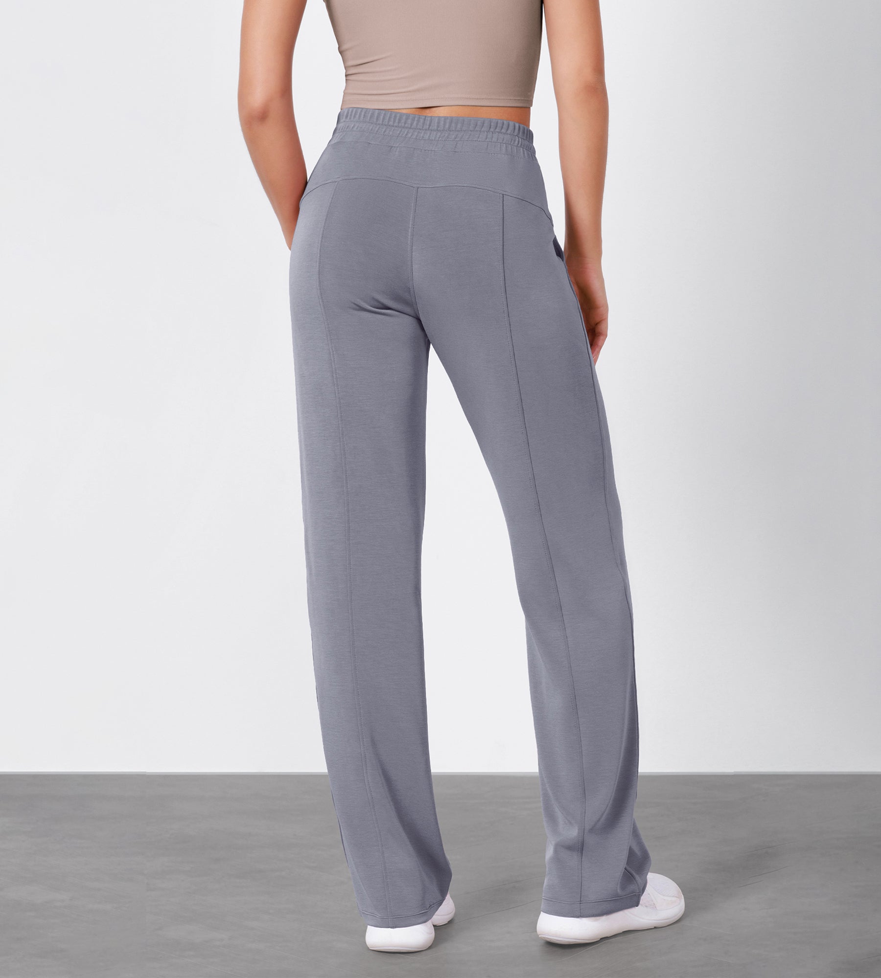 27" Adjustable Shockcord High Waist Casual Lounge Pants with Pockets - ododos