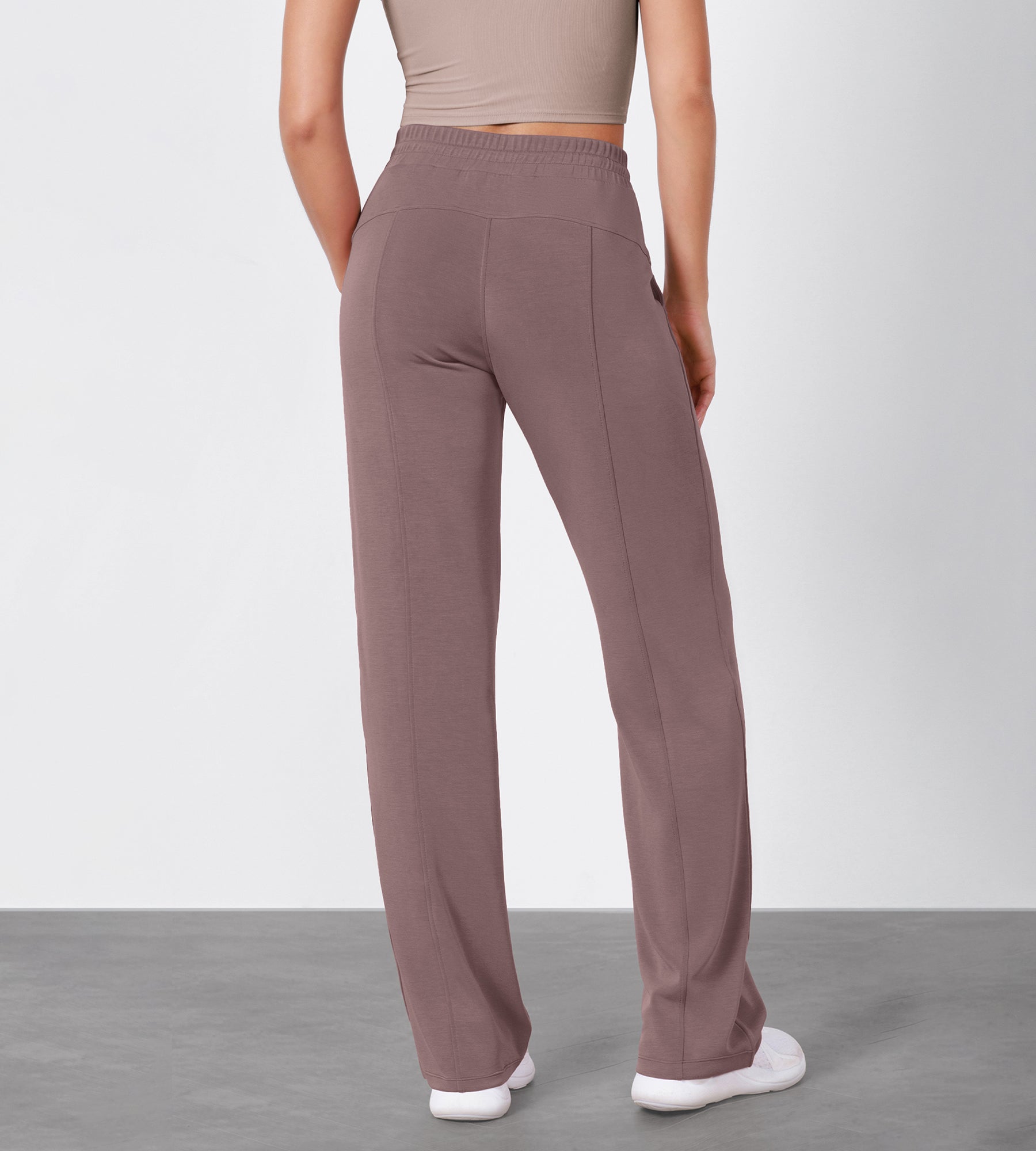 27" Adjustable Shockcord High Waist Casual Lounge Pants with Pockets - ododos