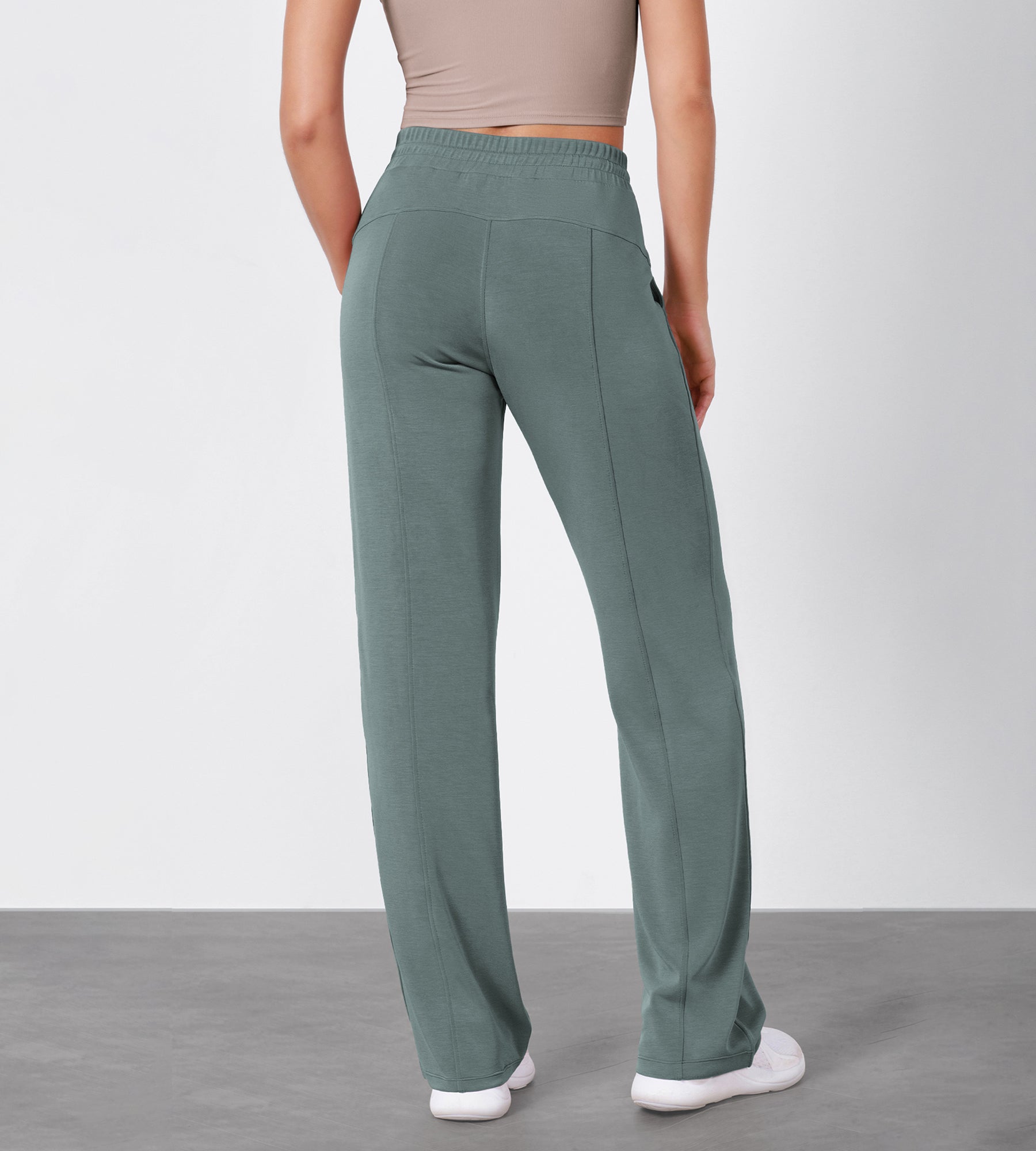 27" Adjustable Shockcord High Waist Casual Lounge Pants with Pockets - ododos