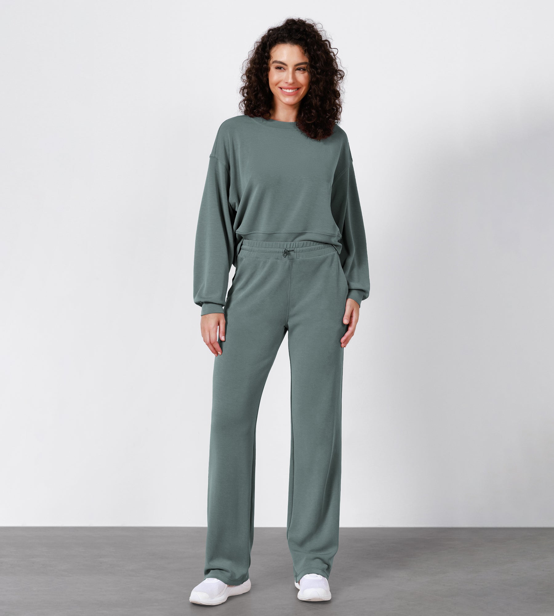 27" Adjustable Shockcord High Waist Casual Lounge Pants with Pockets - ododos