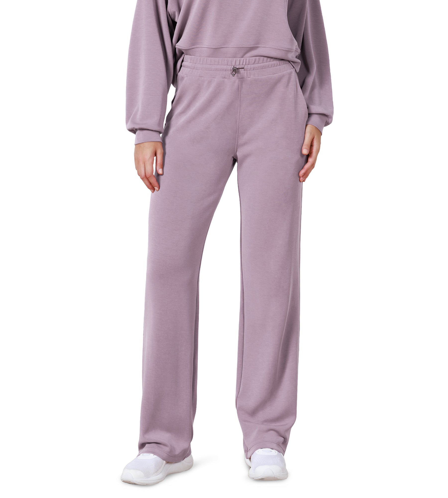 27" Adjustable Shockcord High Waist Casual Lounge Pants with Pockets Taro Purple - ododos