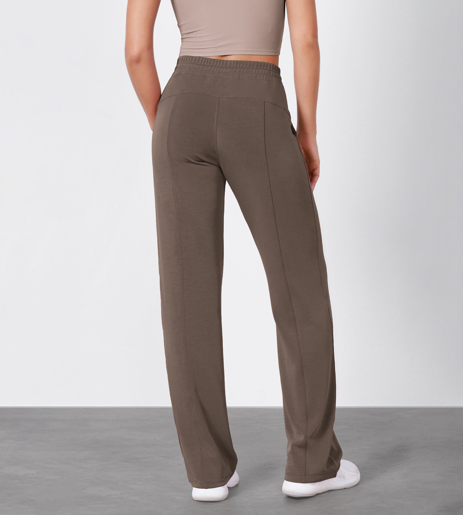 27" Adjustable Shockcord High Waist Casual Lounge Pants with Pockets - ododos
