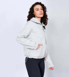 Funnel Neck Half Zipper Fleece Lined Hoodie - ododos