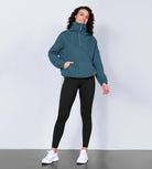 Funnel Neck Half Zipper Fleece Lined Hoodie - ododos