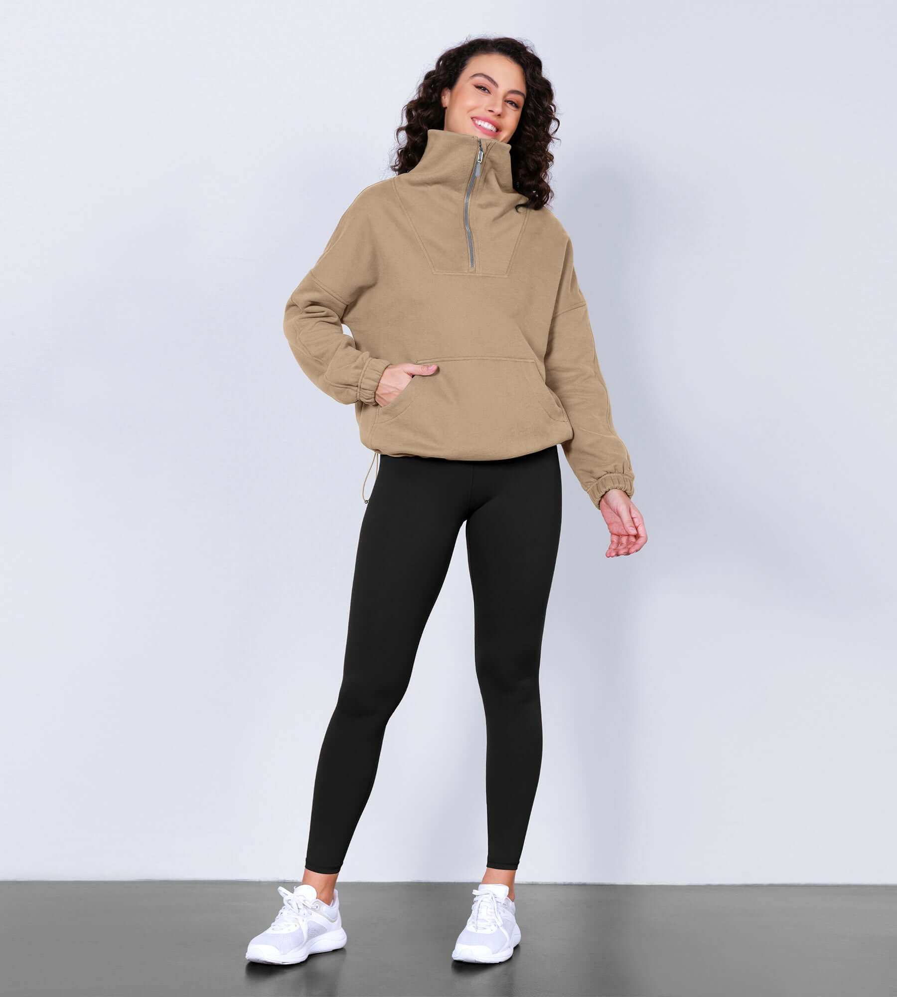 Funnel Neck Half Zipper Fleece Lined Hoodie - ododos