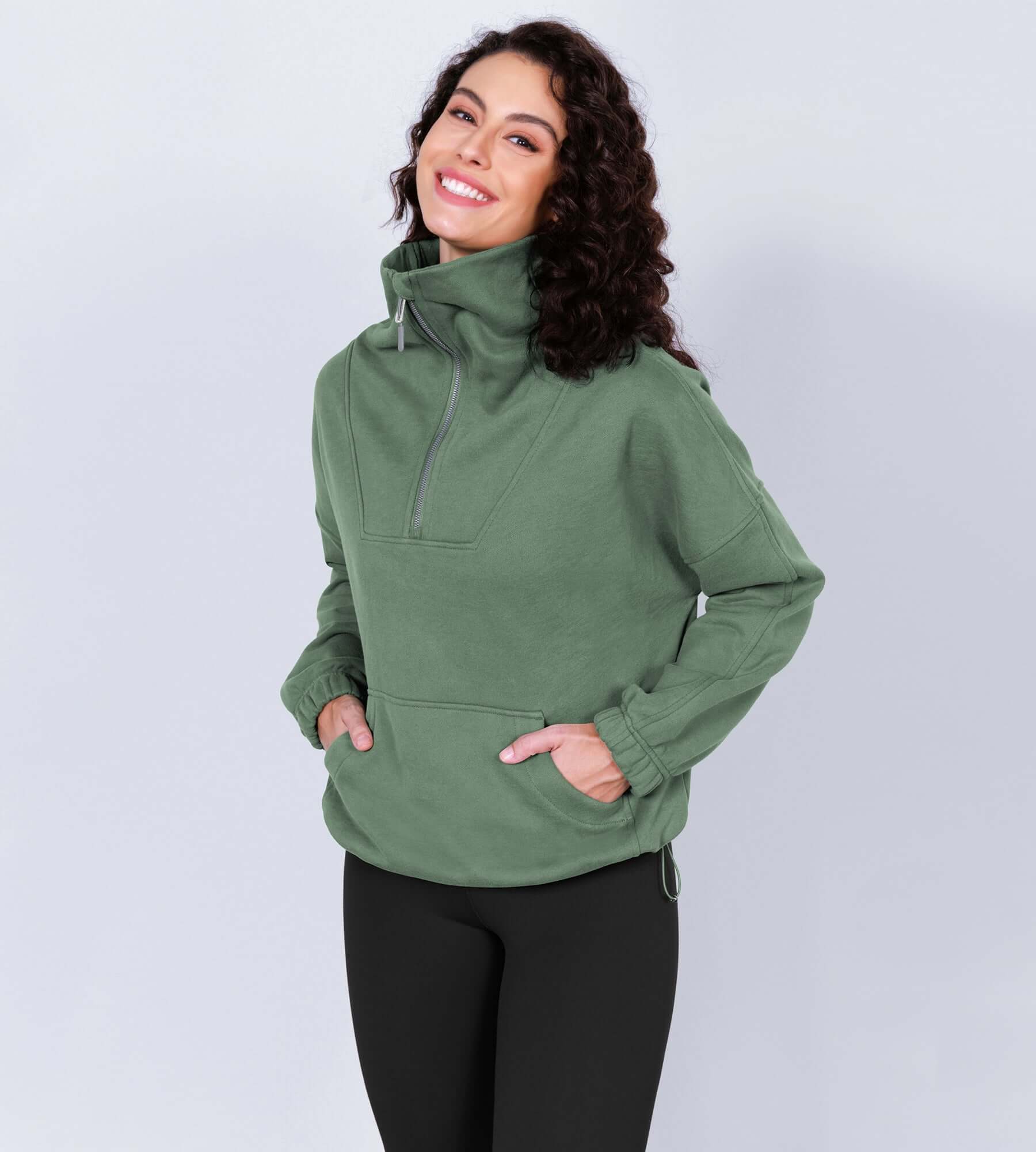 Funnel Neck Half Zipper Fleece Lined Hoodie – ododos