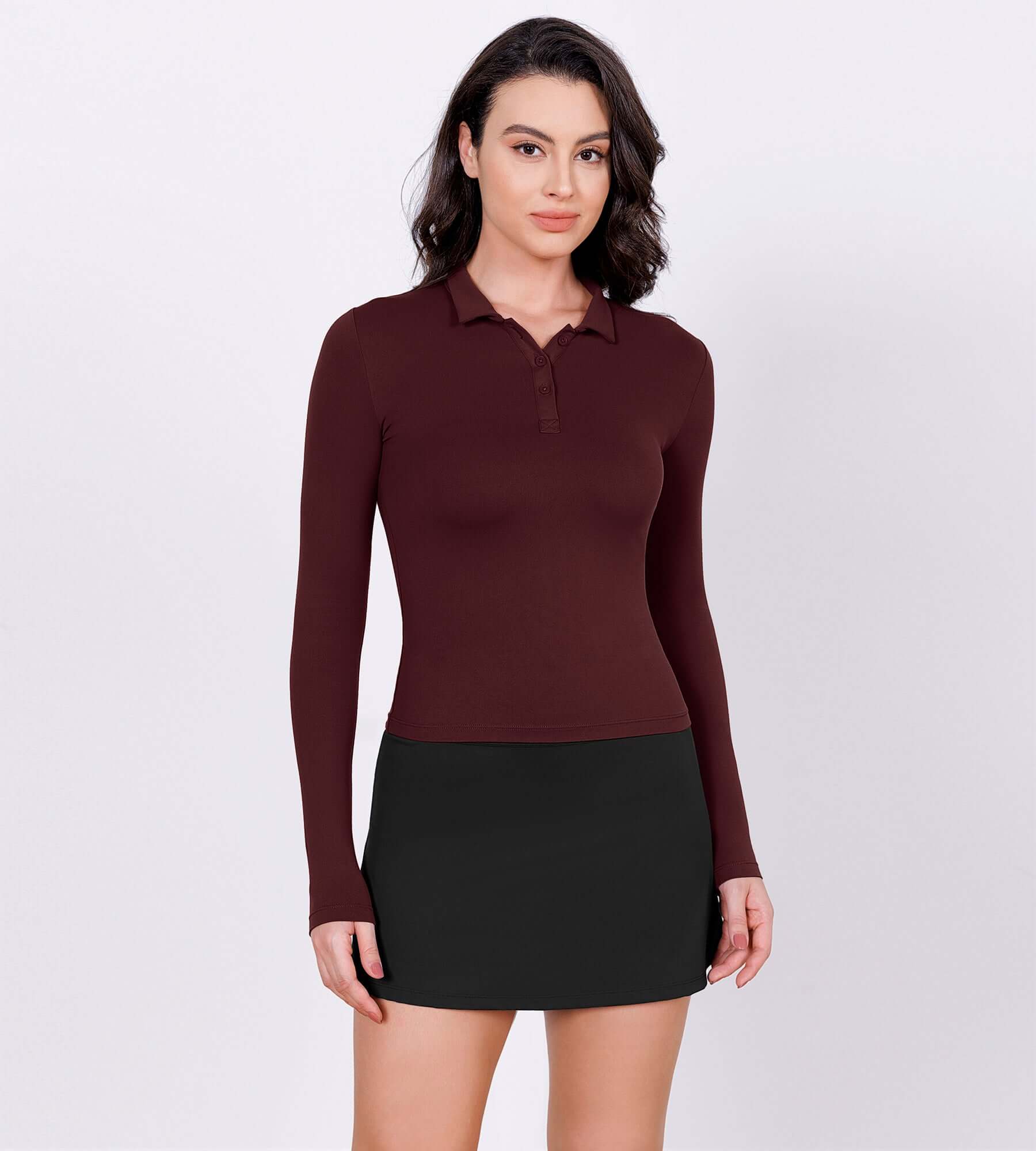 Cloud Feeling Long Sleeve Polo Shirts Burgundy - ododos