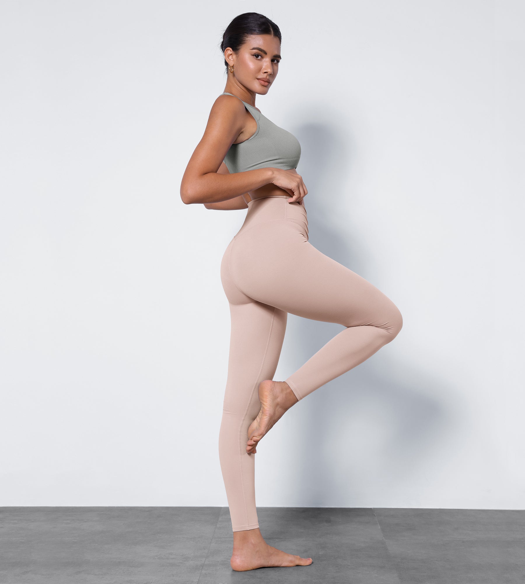 High Waist Crossover Ruched Leggings Dusty Pink - ododos