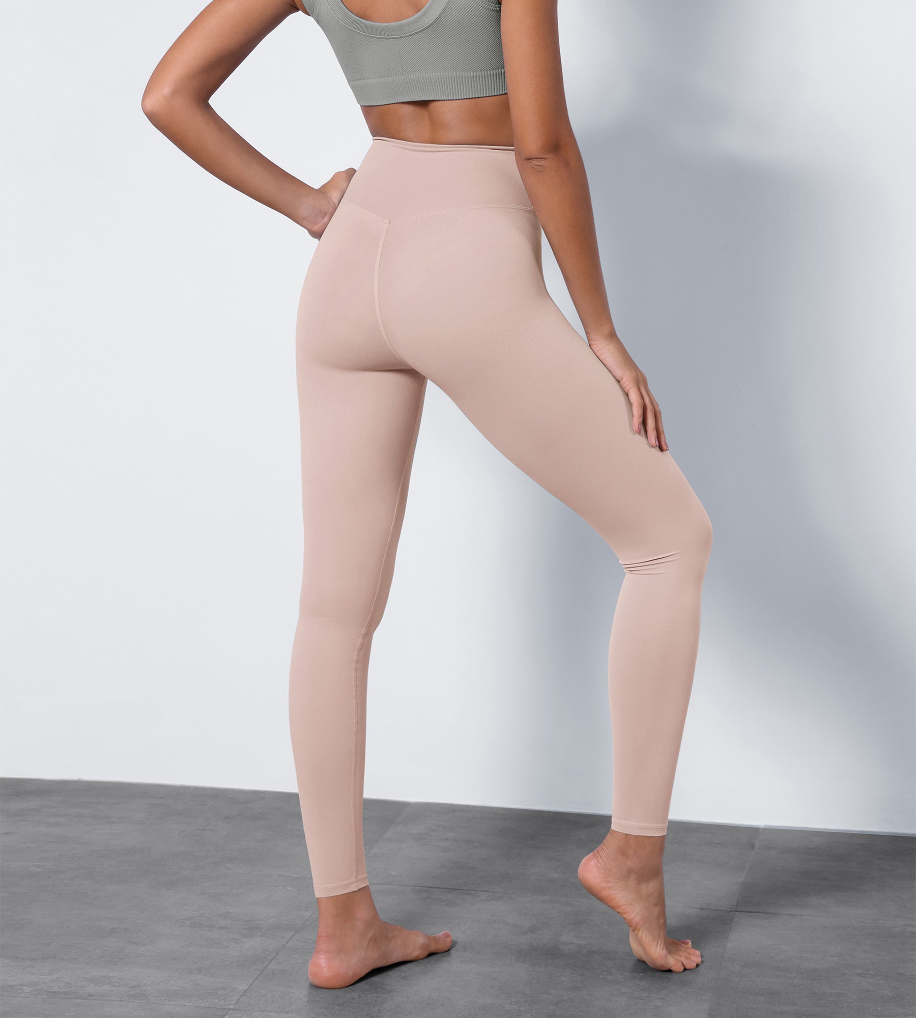 ODODOS High Waist Crossover Ruched Leggings Ultimate Comfort Dusty Pink L 25 Inches
