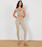 High Waist Crossover Ruched Leggings Shaker Beige - ododos