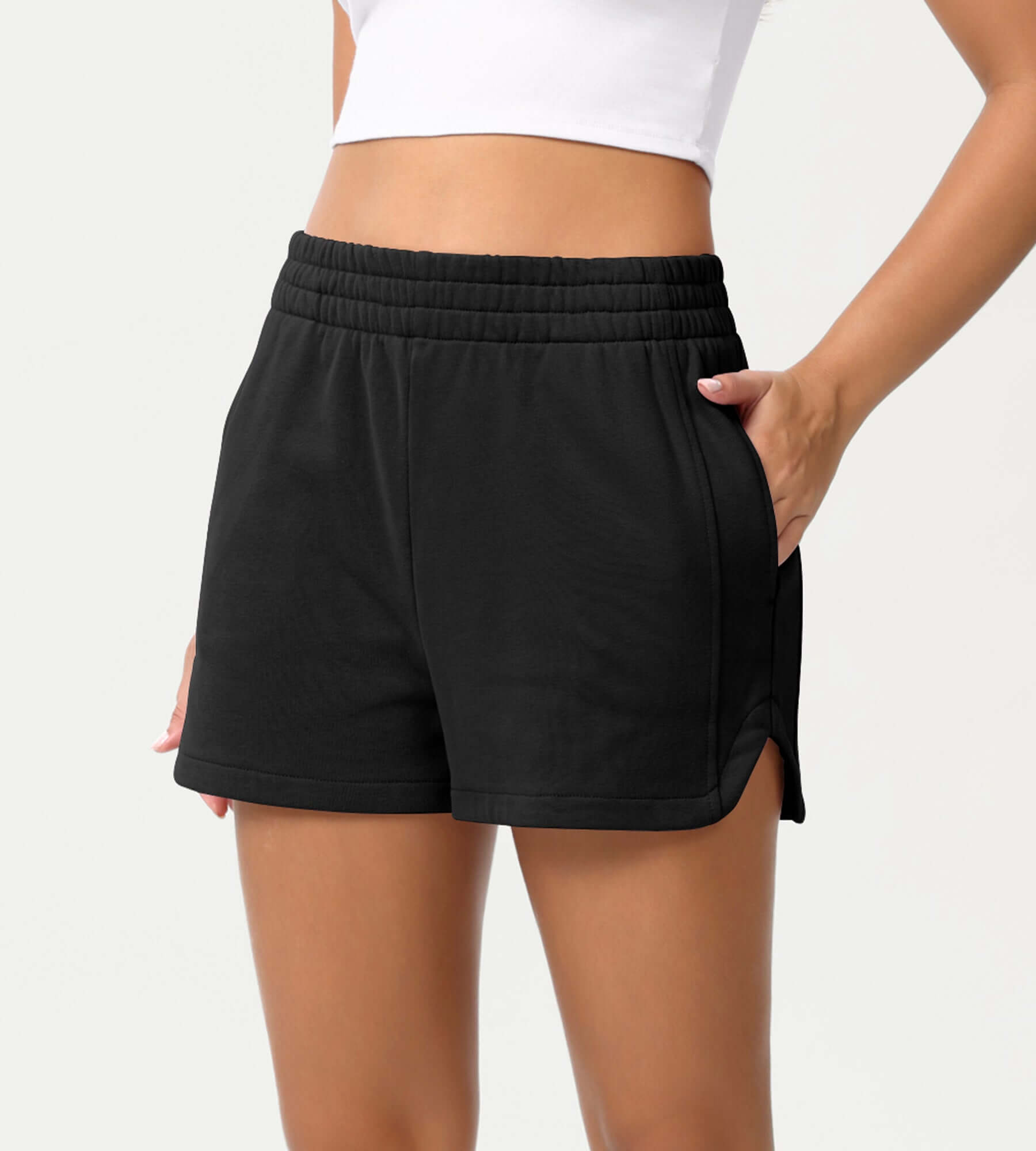 Cotton Curved Hem Sweat Shorts - ododos