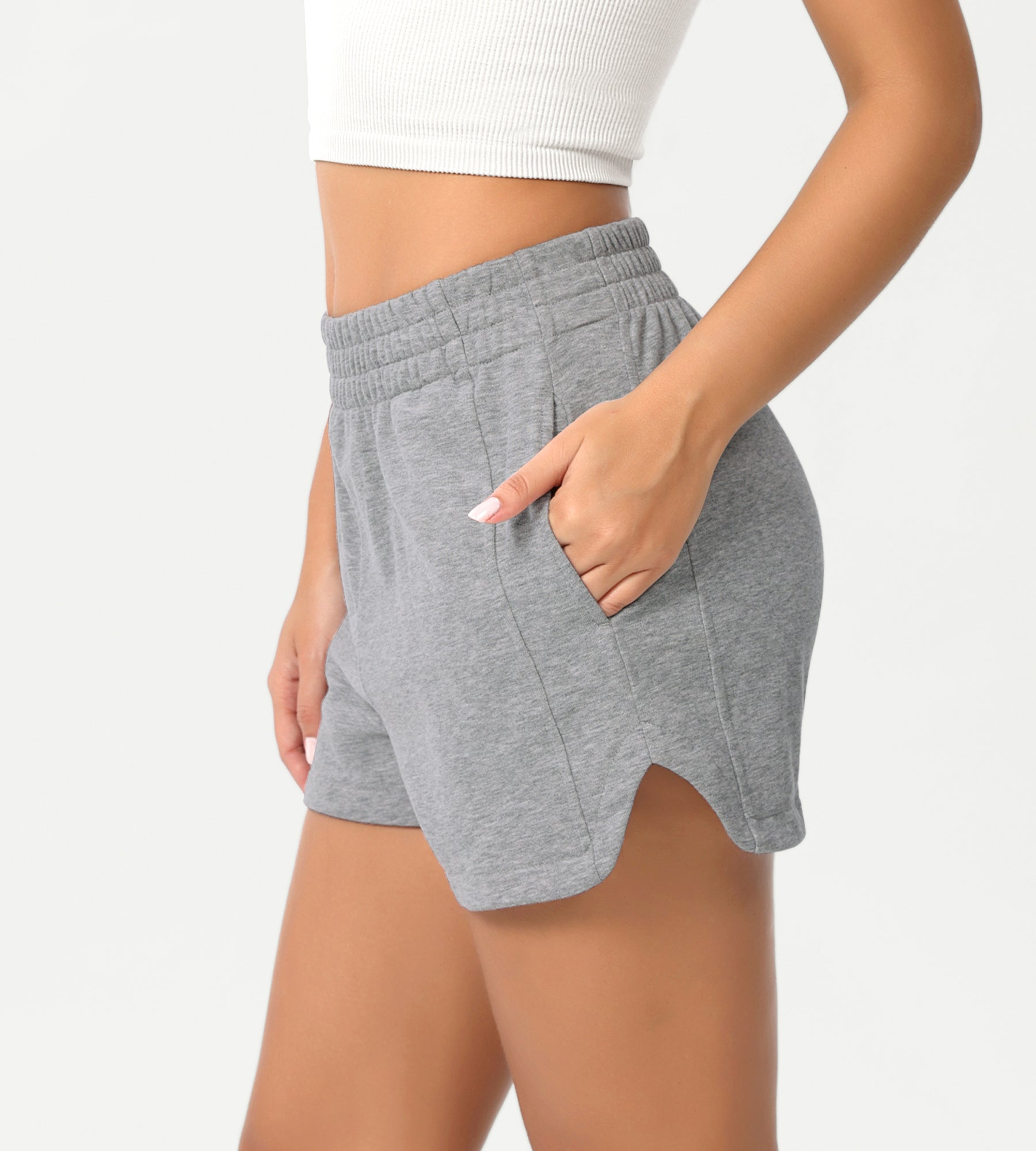 Cotton Curved Hem Sweat Shorts - ododos