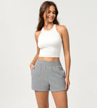 Cotton Curved Hem Sweat Shorts Grey Heather - ododos