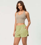 Cotton Curved Hem Sweat Shorts Moss Green - ododos