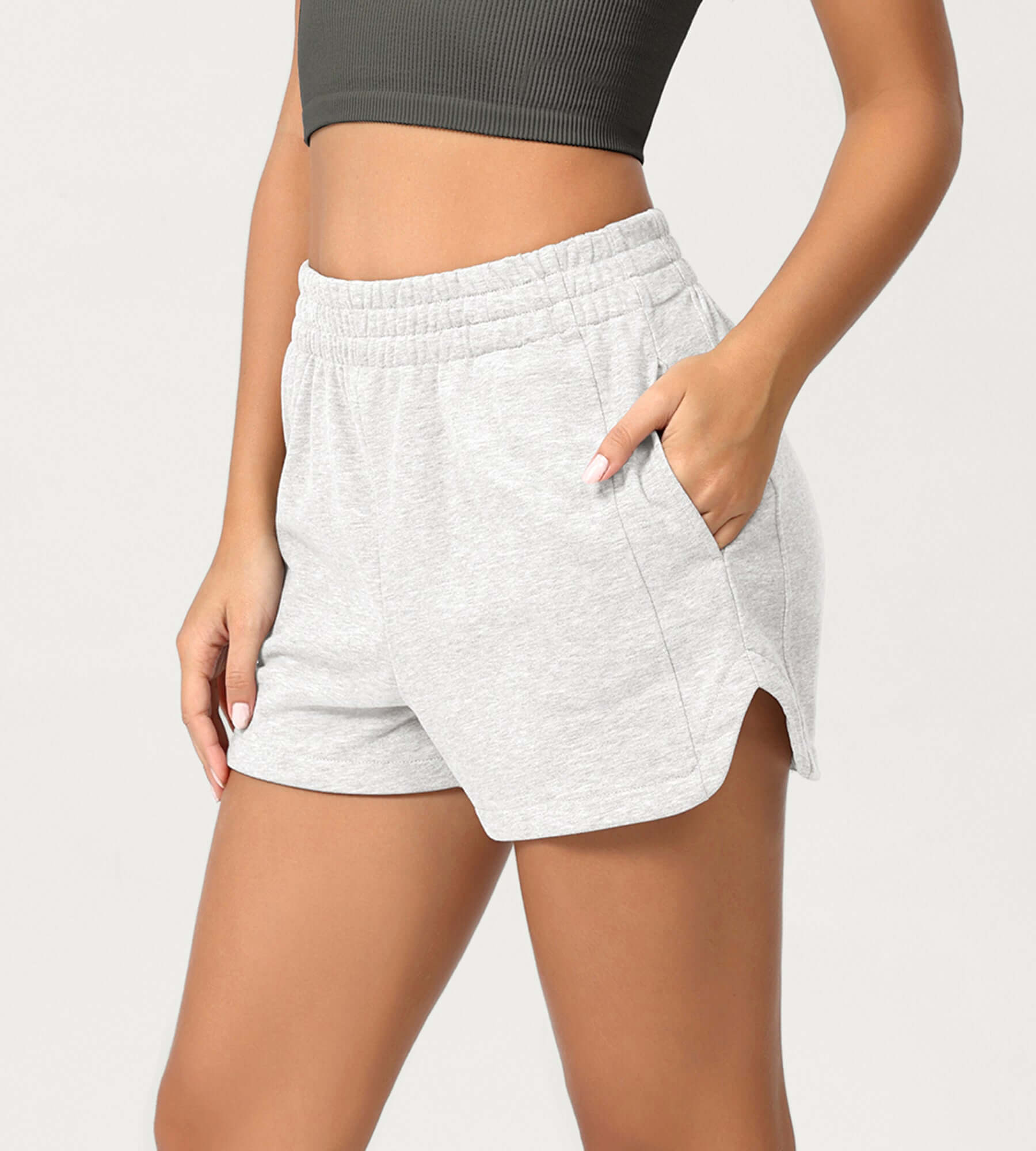 Cotton Curved Hem Sweat Shorts - ododos