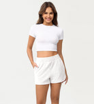 Cotton Curved Hem Sweat Shorts White - ododos