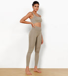 7/8 High Waist Seamless Ribbed Leggings Taupe - ododos