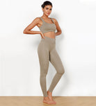 28" High Waist Seamless Ribbed Leggings Taupe - ododos