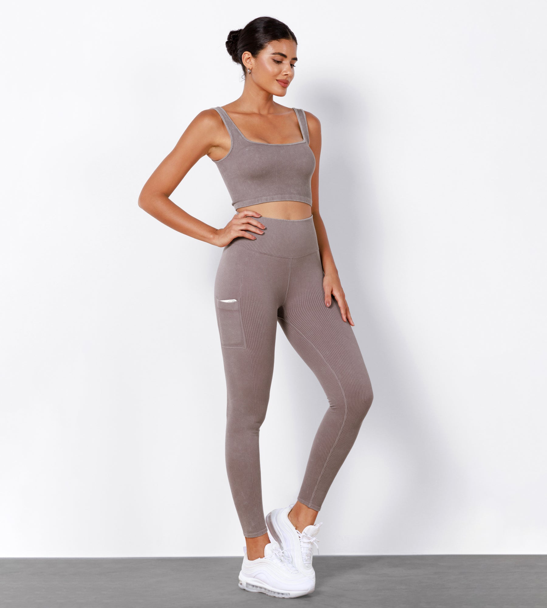 7/8 Seamless Rib Leggings with Pockets Dusty Orchid - ododos