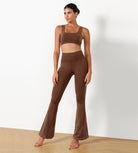 30" Seamless Ribbed Flare Yoga Pants Brown - ododos