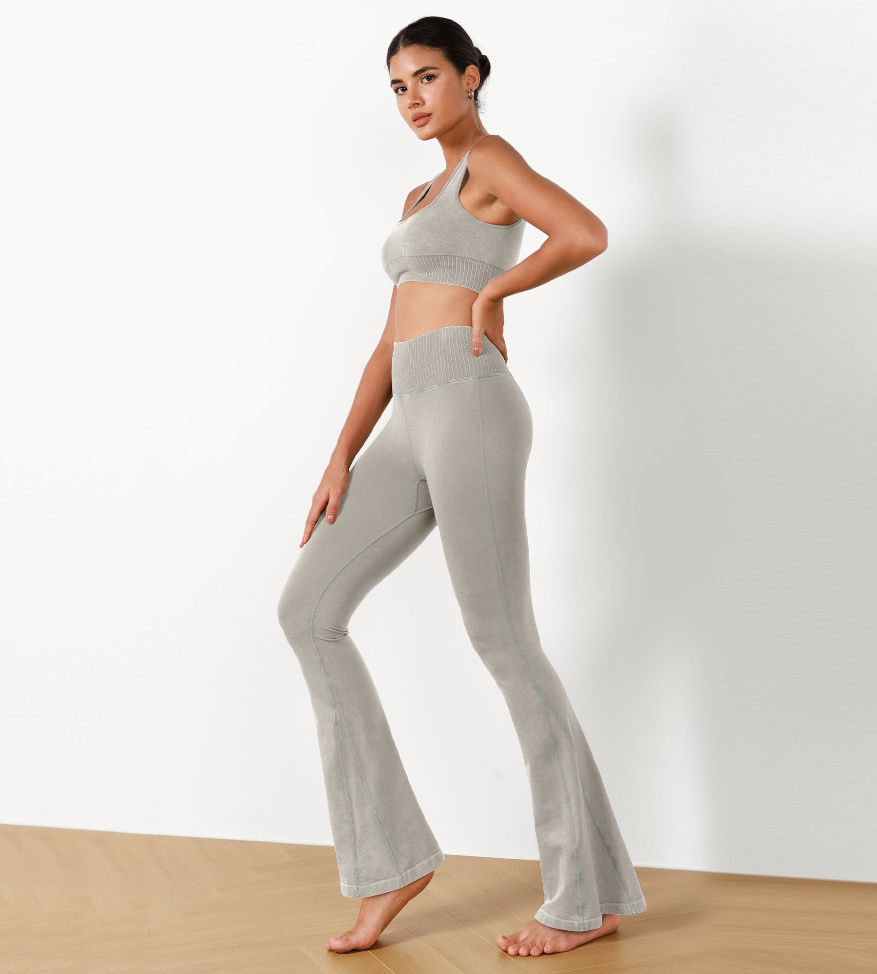 30" Seamless Ribbed Flare Yoga Pants - ododos