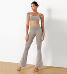 30" Seamless Ribbed Flare Yoga Pants Mushroom - ododos