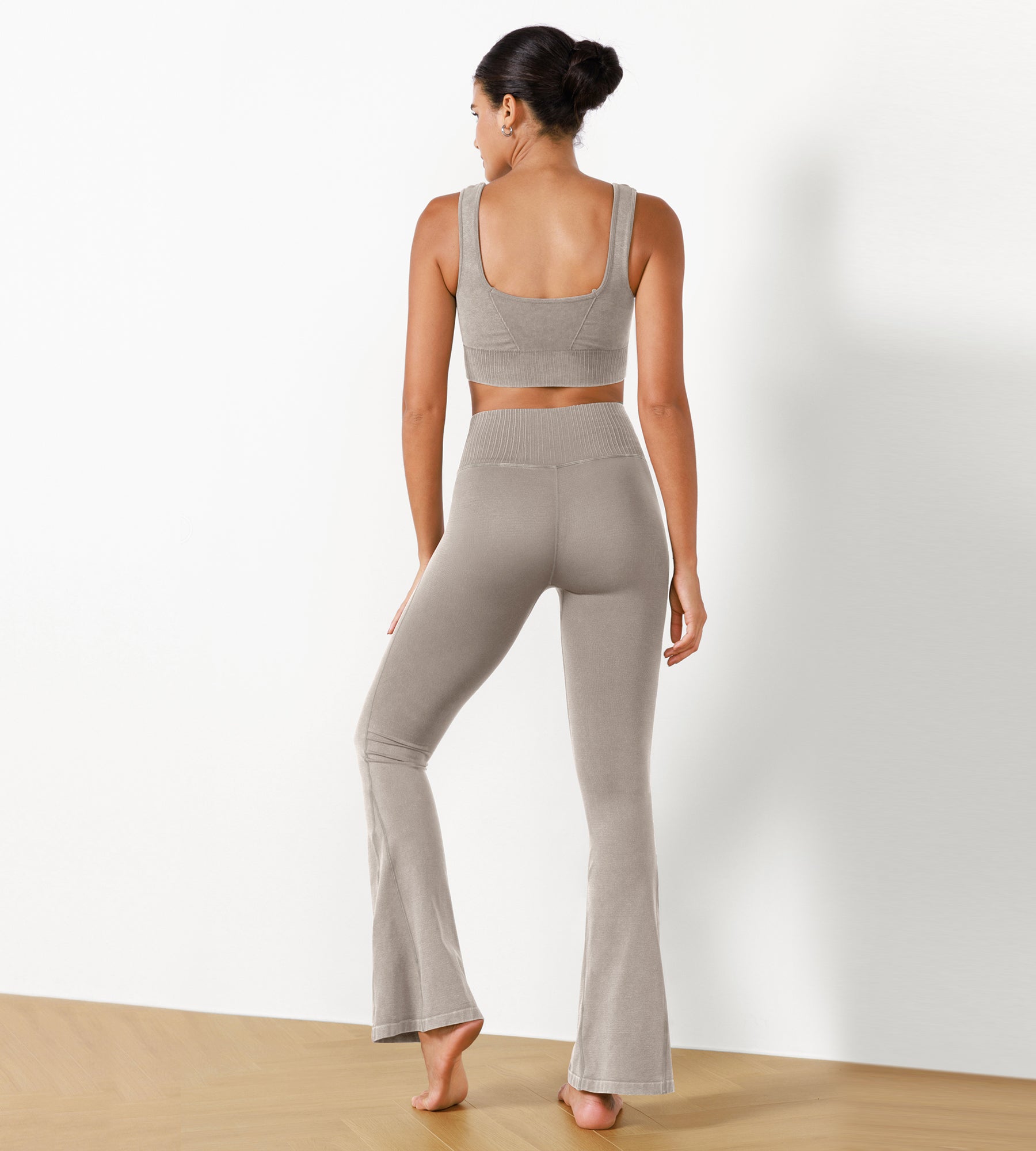30" Seamless Ribbed Flare Yoga Pants - ododos